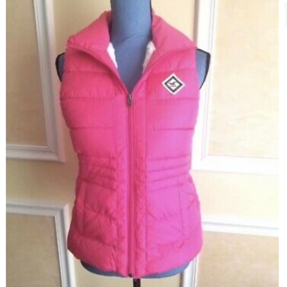 Pink Hollister Sherpa Lined Puffer Winter Warm Puffer Vest NEW Small